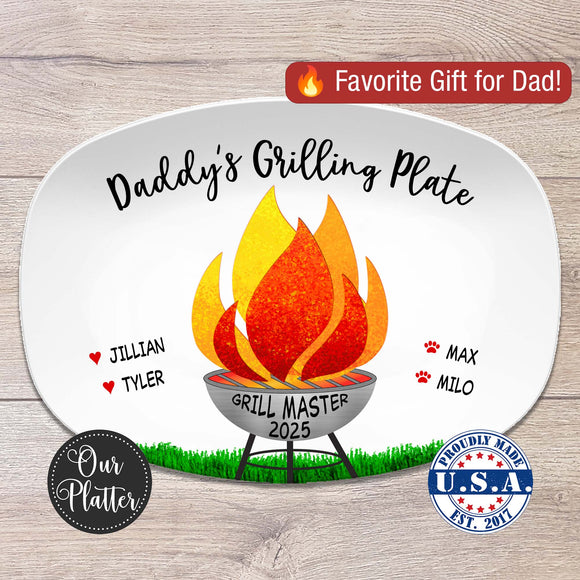 BBQ Grilling Personalized Platter - Flames Design | Father's Day Gift