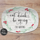 Large Holly Wreath Farmhouse Personalized Platter