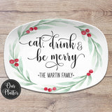 Large Holly Wreath Farmhouse Personalized Platter