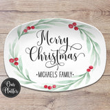 Large Holly Wreath Farmhouse Personalized Platter