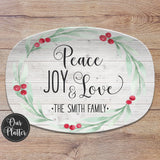 Large Holly Wreath Farmhouse Personalized Platter