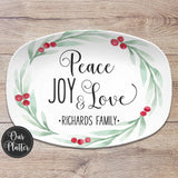 Large Holly Wreath Farmhouse Personalized Platter