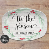 Large Holly Wreath Farmhouse Personalized Platter