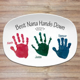 Best Dad Handprint Personalized Platter |Father's Day Custom Gift from Kids, Gift for Dads, Gift for Moms, Best Mom, Best Hands Down