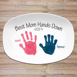 Helping Hands Handprint Personalized Platter, Custom Handprint Gift from Kids, Gift for Dads, Gift for Moms, Best Mom, Best Hands Down