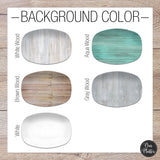 Samples of 5 different background color options including white wood, aqua wood, brown wood, gray wood, and white.