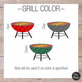 Grill color options: red, gray, green