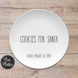 10 inch round cookies for santa personalized holiday christmas plate; milk and cookie plate; keepsake holiday gift; simple black and white text design