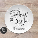 10 inch round cookies for santa personalized holiday christmas plate; milk and cookie plate; keepsake holiday gift; script text design