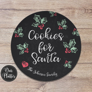 10 inch round cookies for santa personalized holiday christmas plate; milk and cookie plate; keepsake holiday gift; christmas santa hat design