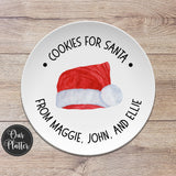 10 inch round cookies for santa personalized holiday christmas plate; milk and cookie plate; keepsake holiday gift; christmas santa hat design