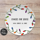 10 inch round cookies for santa personalized holiday christmas plate; milk and cookie plate; keepsake holiday gift; christmas lights design