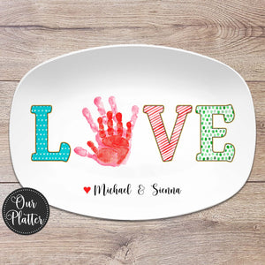 Handprint Love Heart Custom Personalized Platter, Gift from Kids, Handprint Plate, Valentine, Mother's Day, Gift for Her, Gift for Mom