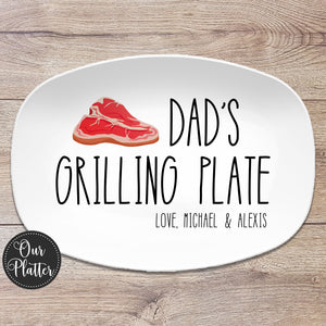 Grilling BBQ Plate, Personalized Serving Tray Platter, Father's Day Gift for BBQ Lover, Gifts for Him, Outdoor Poolside, Christmas for Dad
