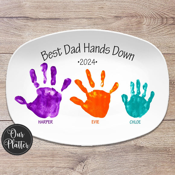 Best Dad Handprint Personalized Platter |Father's Day Custom Gift from Kids, Gift for Dads, Gift for Moms, Best Mom, Best Hands Down