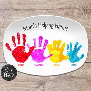 Helping Hands Handprint Personalized Platter, Custom Handprint Gift from Kids, Gift for Dads, Gift for Moms, Best Mom, Best Hands Down