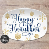 Happy Hanukkah Gold Snowflakes Holiday Personalized Platter