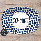 Personalized Blue Pattern Platter: Custom Family Name Serving Piece