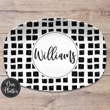 Personalized Black and White Squares Platter: Custom Family Name