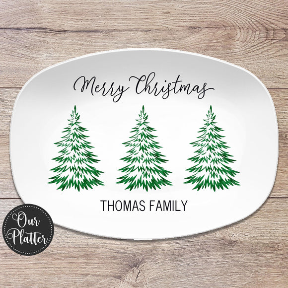 Christmas Trees Holiday Custom Personalized Platter | Christmas Cookies • Feliz Navidad • Merry Christmas • Happy Holidays | Hostess Gift