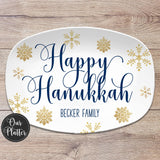 Happy Hanukkah Gold Snowflakes Holiday Personalized Platter