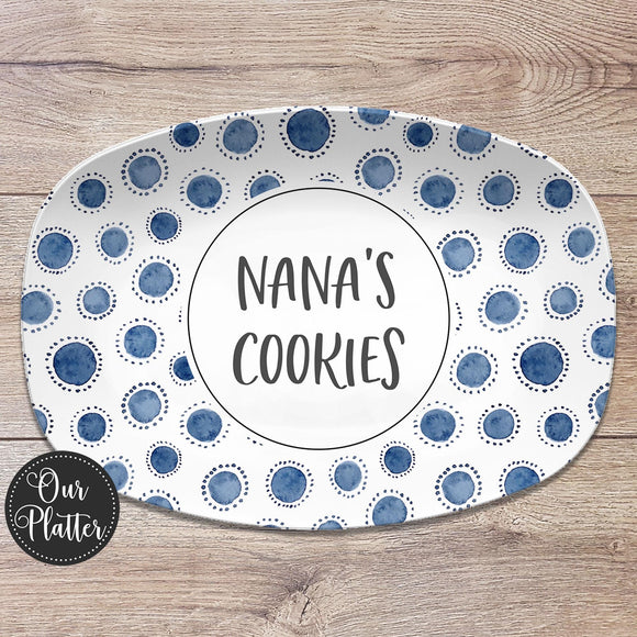 Personalized Blue Circles Platter: Custom Family Name Plate
