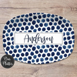 Personalized Black and White Squares Platter: Custom Family Name