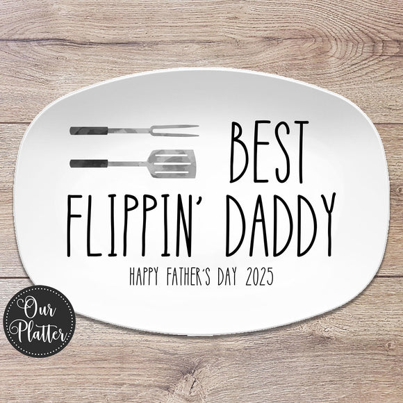 Best Flippin' Daddy BBQ Plate, Personalized Serving Tray Platter, Father's Day Gift for BBQ Lover, Gifts for Him, Outdoor Poolside