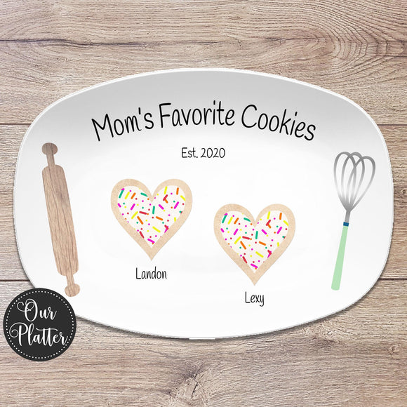 Personalized Cookie Plate – Favorite Cookie Crew – Perfect Batch – Mother’s Day Platter – Gift for Mom, Grandma – Heart Sugar Cookies