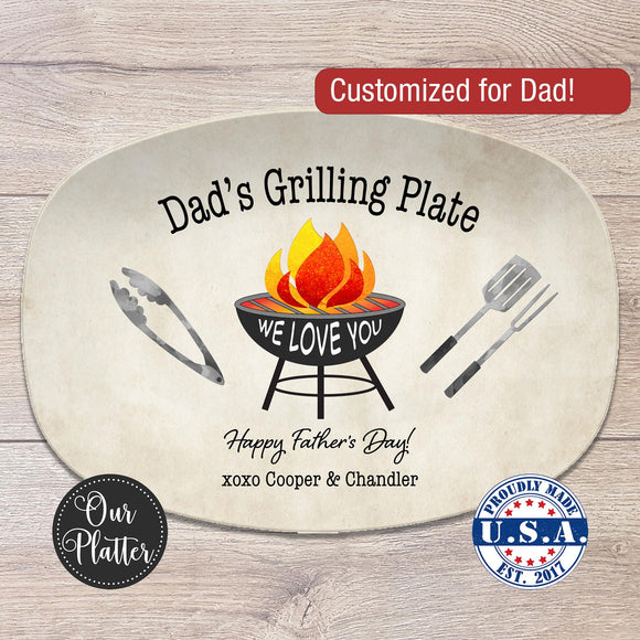 Grilling Personalized Plate, Daddy's BBQ Plate for Father's Day from Kids, Custom Grill Gift for Him for Birthday, Grill Master Dad