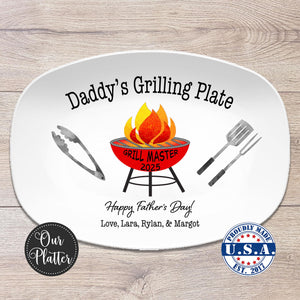 Grilling Personalized Plate, Daddy's BBQ Plate for Father's Day from Kids, Custom Grill Gift for Him for Birthday, Grill Master Dad