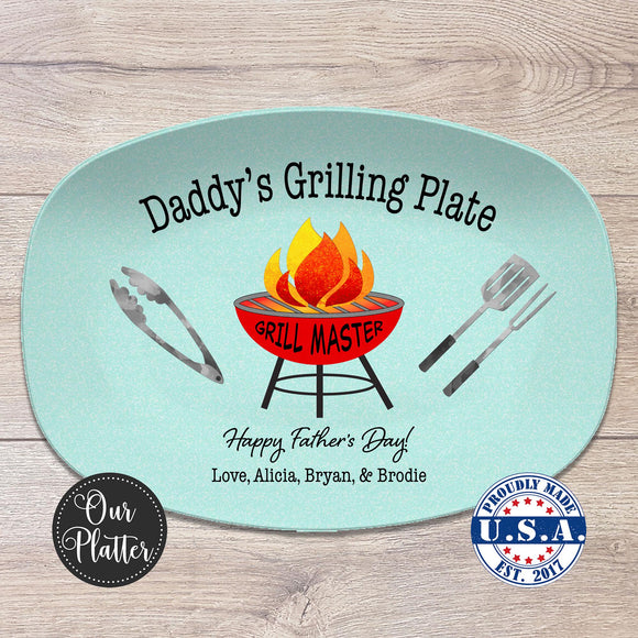 Grilling Personalized Plate, Daddy's BBQ Plate for Father's Day from Kids, Custom Grill Gift for Him for Birthday, Grill Master Dad