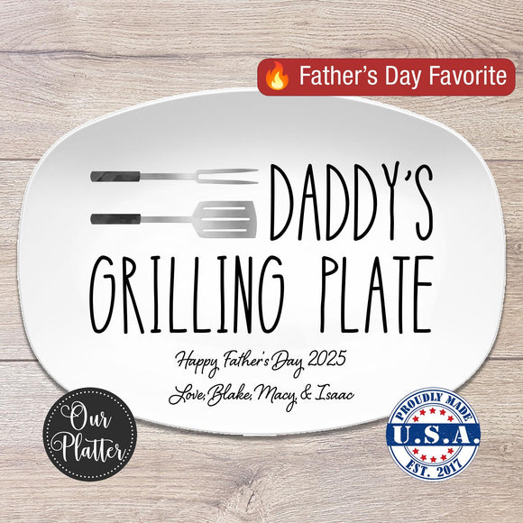 Grilling BBQ Plate, Personalized Serving Tray Platter, Father's Day Gift for BBQ Lover, Gifts for Him, Outdoor Poolside, Christmas for Dad