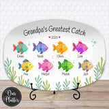 Personalized Greatest Catch Platter | Custom Colorful Fish Design | Grandkids Names | Father’s Day Gift, Grandpa Gift