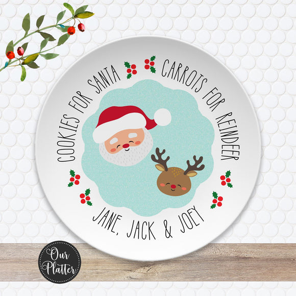 Santa Cookie Plate | Personalized Cookies for Santa & Carrots for Reindeer Plate | Christmas Eve Holiday Keepsake | Santa Plate for Kids