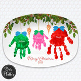 Handprint Ornaments Custom Personalized Platter, Gift from Kids, Handprint Plate