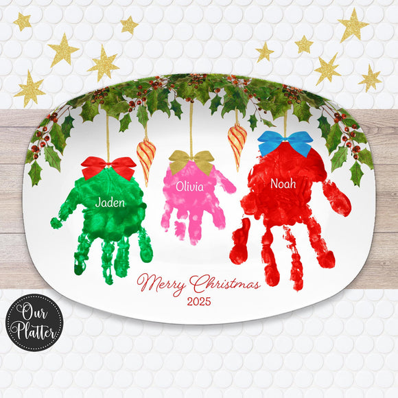 Handprint Ornaments Custom Personalized Platter, Gift from Kids, Handprint Plate