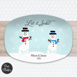 Snowman Custom Personalized Platter, Footprint Art Keepsake Gift from Kids, Let it Snow Plate