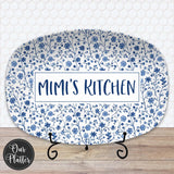 Blue Toile Floral Personalized Platter | Custom Chinoiseries Pattern Designs | Family Name Gift