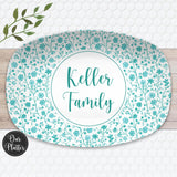 Blue Toile Floral Personalized Platter | Custom Chinoiseries Pattern Designs | Family Name Gift