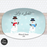 Snowman Custom Personalized Platter, Footprint Art Keepsake Gift from Kids, Let it Snow Plate