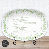 Handwritten Recipe Platter from Photo | Greenery Toile Custom Family Recipe Keepsake Plate | Personalized Mothers Day Gift for Grandma, Mom