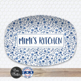 Blue Toile Floral Personalized Platter | Custom Chinoiseries Pattern Designs | Family Name Gift