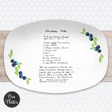 Handwritten Recipe Platter from Photo | Blueberry Design | Custom Family Keepsake Plate | Personalized Mother’s Day Gift for Mom or Grandma
