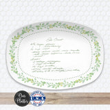 Handwritten Recipe Platter from Photo | Greenery Toile Custom Family Recipe Keepsake Plate | Personalized Mothers Day Gift for Grandma, Mom