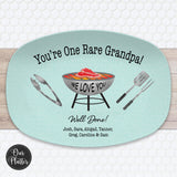 One Rare Dad Grandpa Grilling BBQ Plate, Job Well Done Personalized Serving Platter