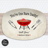 One Rare Dad Grandpa Grilling BBQ Plate, Job Well Done Personalized Serving Platter