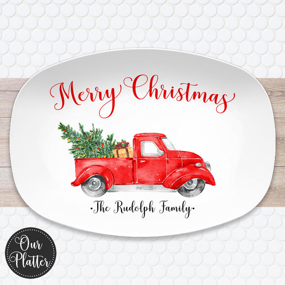 Vintage Christmas Truck Personalized Platter