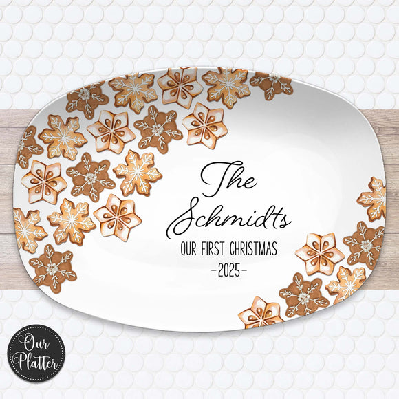 Personalized Cookie Platter | Custom First Christmas Family Plate | Holiday Baking Gift | Snowflake Sugar Cookie Design