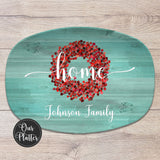 Personalized Family Platter – Custom Holiday Serving Tray, Boxwood Berry Design